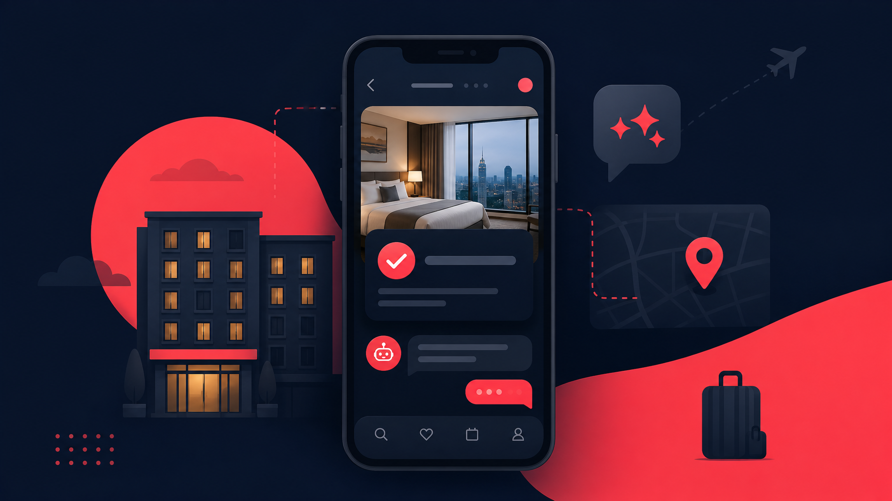 AI hotel booking app interface concept in BookingGPT brand colors